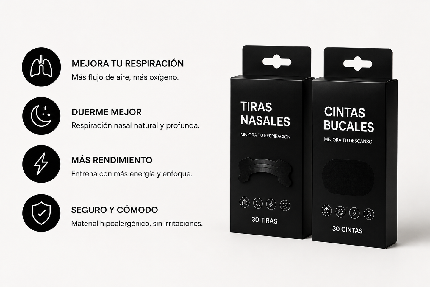 Pack Premium: Cintas Bucales + Tiras Nasales (30 + 30 unidades)